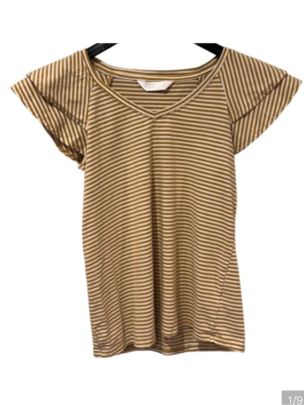 Lauren Conrad XS T-shirt Ruffle Short Sleeves Gold/Cream Striped